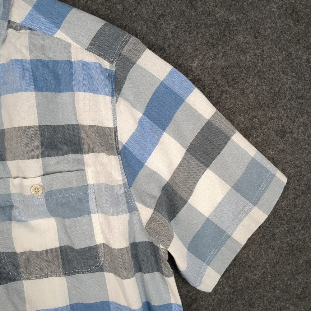 The North Face Mens Large Blue Gray Plaid Check Short Sleeve‎ Button Up Shirt